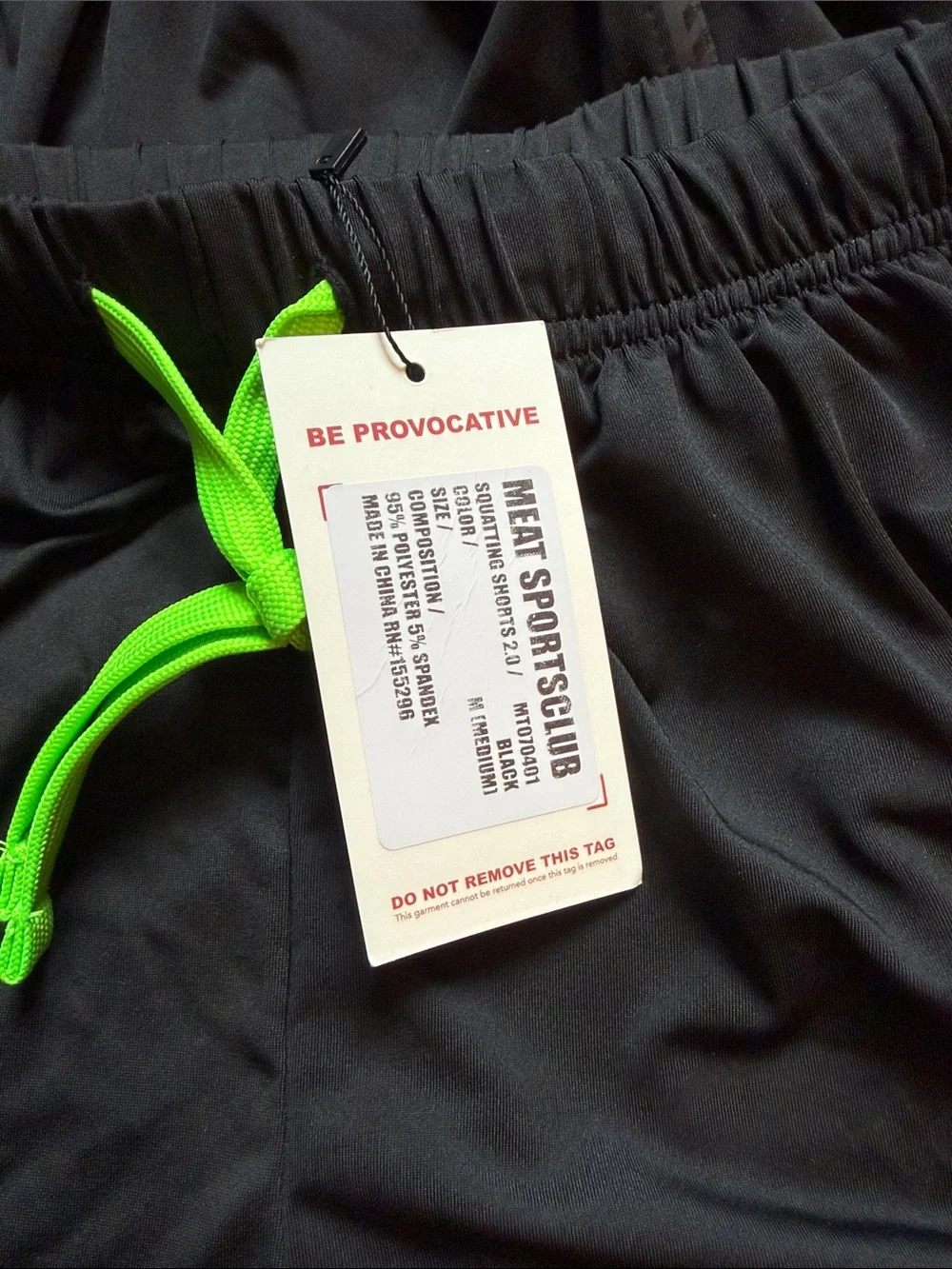 Men's Black Active Shorts with Neon Green Drawstring - Picture 2 of 2